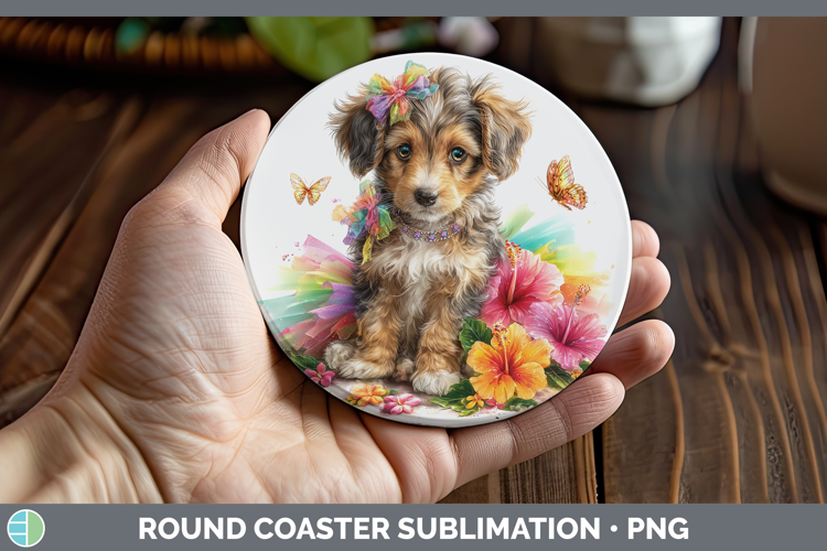 Afghan Hound Round Coaster Dogs 05 Rainbow Summer Sublimatio