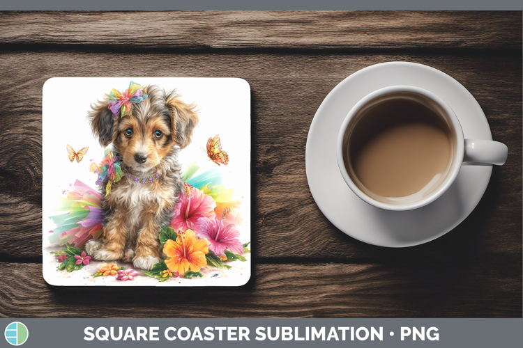 Afghan Hound Square Coaster Dogs 05 Rainbow Summer Sublimati