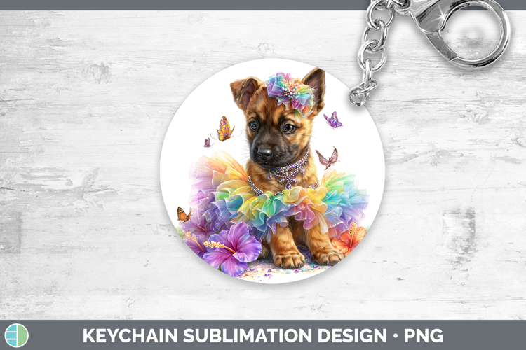 Belgian Malinois Keychain Dogs 05 Rainbow Summer Sublimation