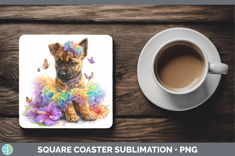 Belgian Malinois Square Coaster Dogs 05 Rainbow Summer Subli