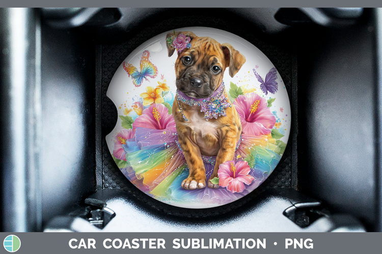 Black Mouth Cur Car Coaster Dogs 05 Rainbow Summer Sublimati