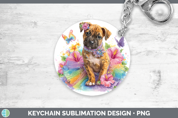 Black Mouth Cur Keychain Dogs 05 Rainbow Summer Sublimation