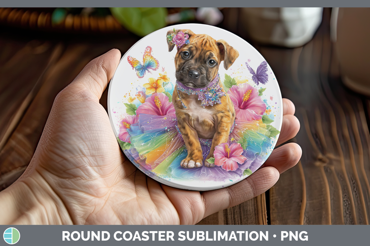 Black Mouth Cur Round Coaster Dogs 05 Rainbow Summer Sublima