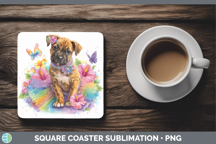 Black Mouth Cur Square Coaster Dogs 05 Rainbow Summer Sublim