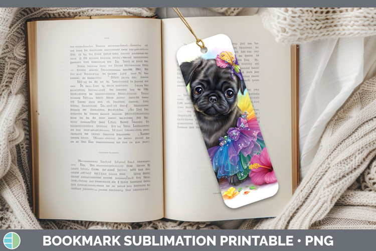 Black Pug Bookmark Dogs 05 Rainbow Summer Sublimation Printa