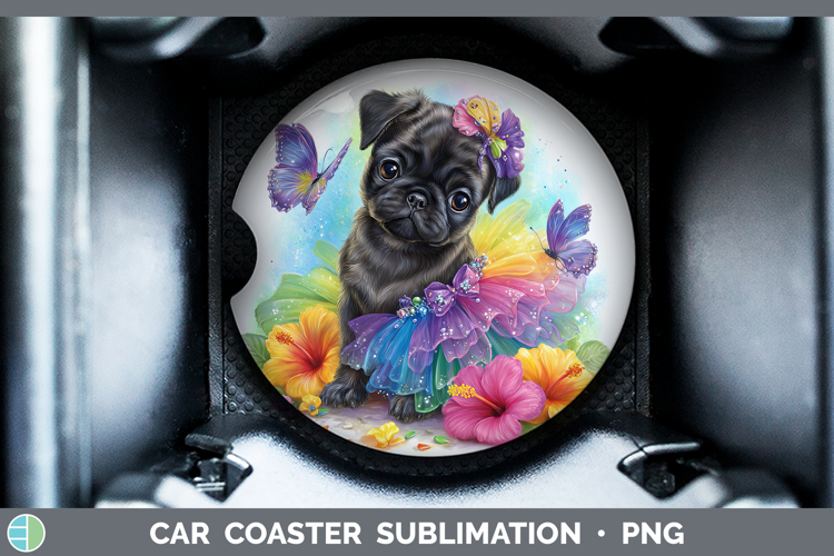 Black Pug Car Coaster Dogs 05 Rainbow Summer Sublimation De