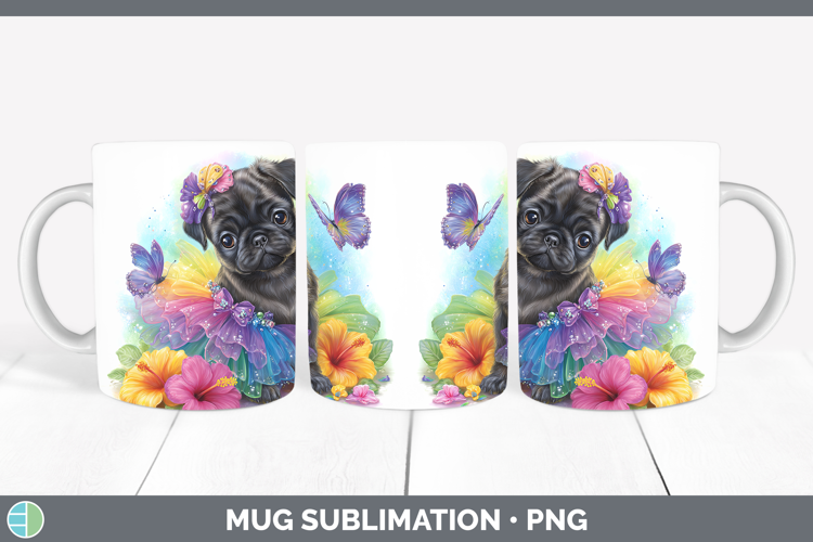 Black Pug Mug Wrap Dogs 05 Rainbow Summer Sublimation Coffee