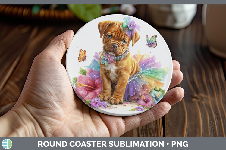 Bordeaux Mastiff Round Coaster Dogs 05 Rainbow Summer Sublim