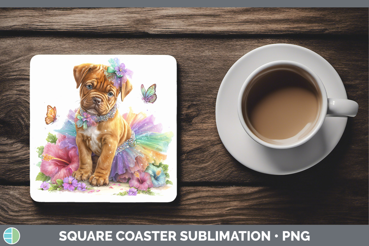 Bordeaux Mastiff Square Coaster Dogs 05 Rainbow Summer Subli
