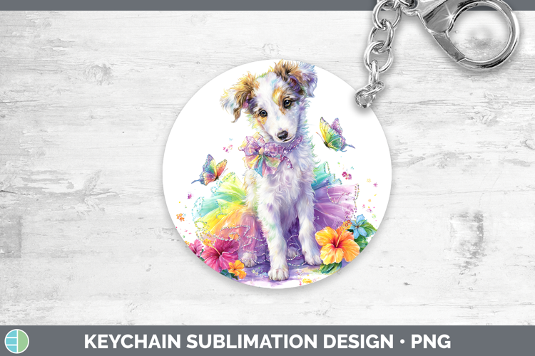 Borzoi Keychain Dogs 05 Rainbow Summer Sublimation Keyring D