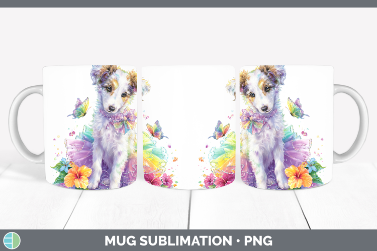 Borzoi Mug Wrap Dogs 05 Rainbow Summer Sublimation Coffee Cu