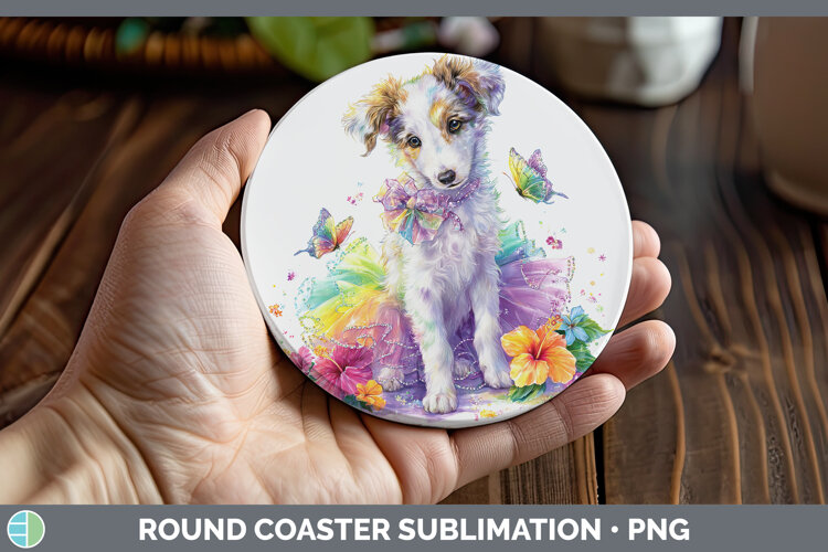 GorgeousDogs 05 Rainbow Summer Round Coaster design.
