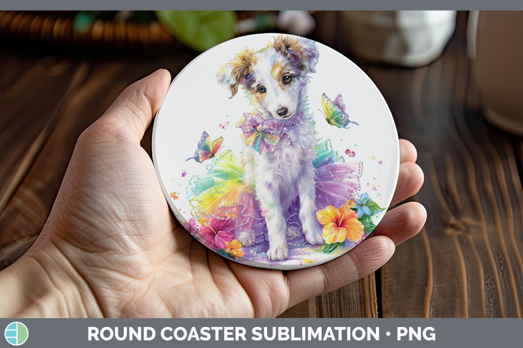 Borzoi Round Coaster Dogs 05 Rainbow Summer Sublimation Coas