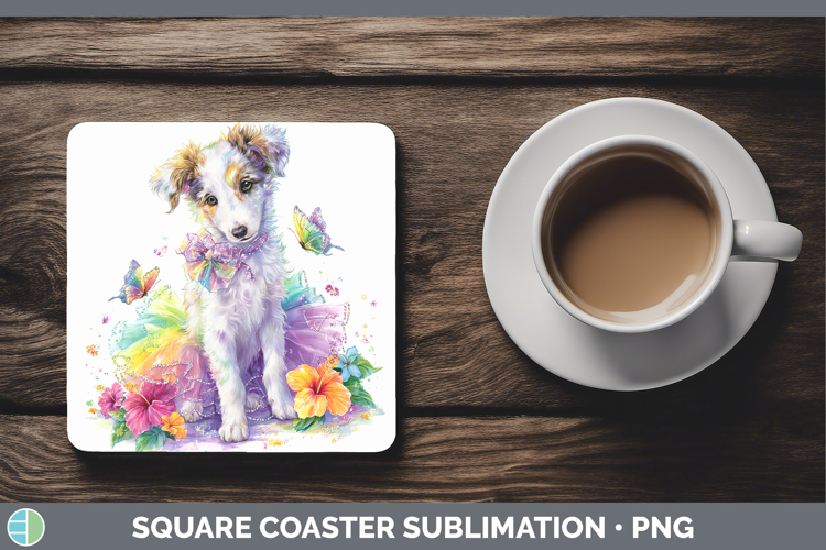 Borzoi Square Coaster Dogs 05 Rainbow Summer Sublimation Coa