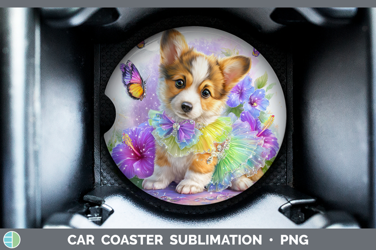 Cardigan Corgi Car Coaster Dogs 05 Rainbow Summer Sublimatio