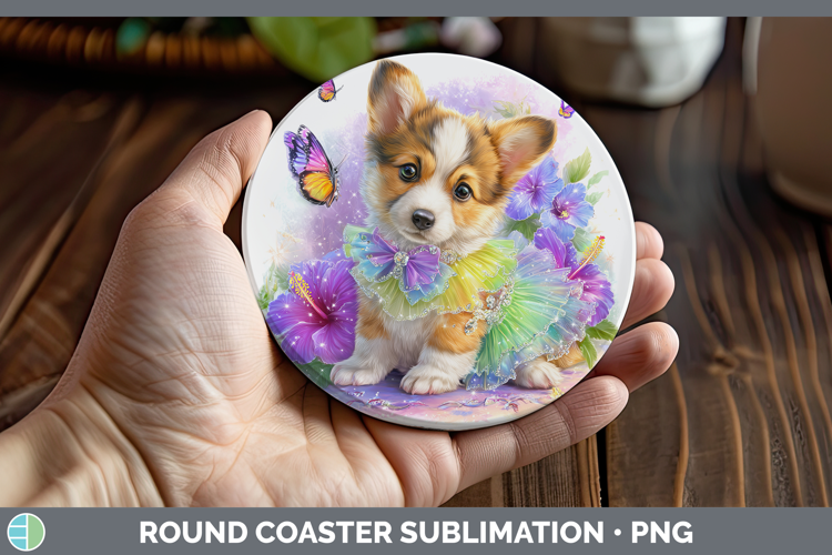 Cardigan Corgi Round Coaster Dogs 05 Rainbow Summer Sublimat