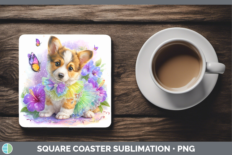 Cardigan Corgi Square Coaster Dogs 05 Rainbow Summer Sublima