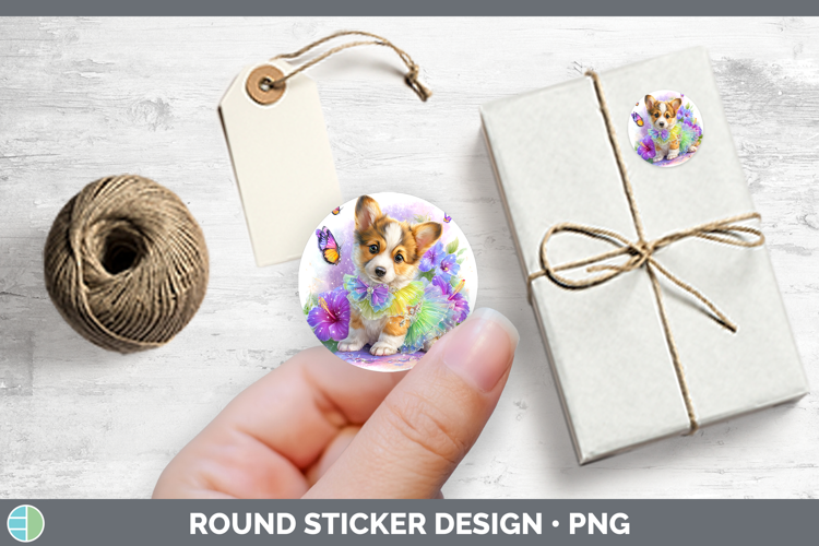 Dogs 05 Rainbow Summer Cardigan Corgi Stickers | Round Label