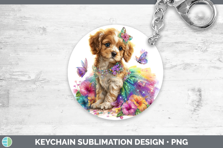 English Cocker Spaniel Keychain Dogs 05 Rainbow Summer Subli