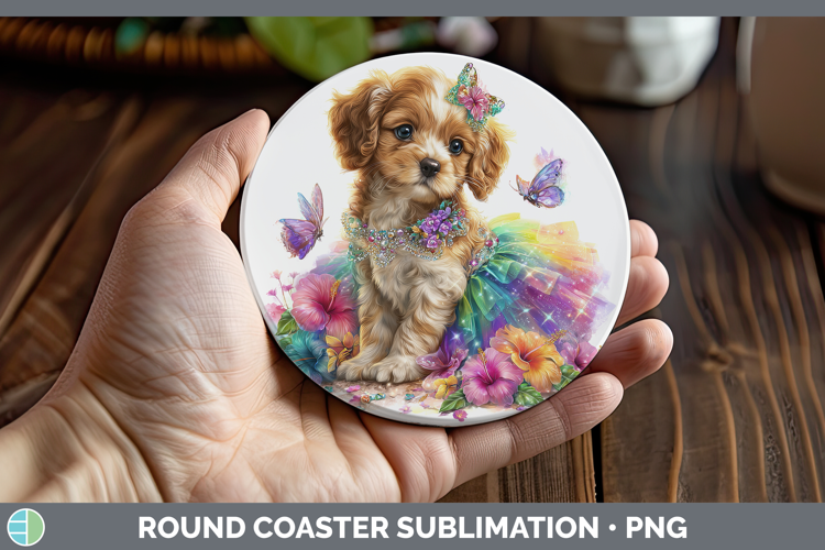 English Cocker Spaniel Round Coaster Dogs 05 Rainbow Summer