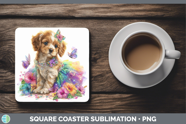 English Cocker Spaniel Square Coaster Dogs 05 Rainbow Summer