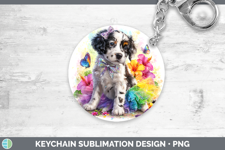 English Setter Black and White Keychain Dogs 05 Rainbow Summ