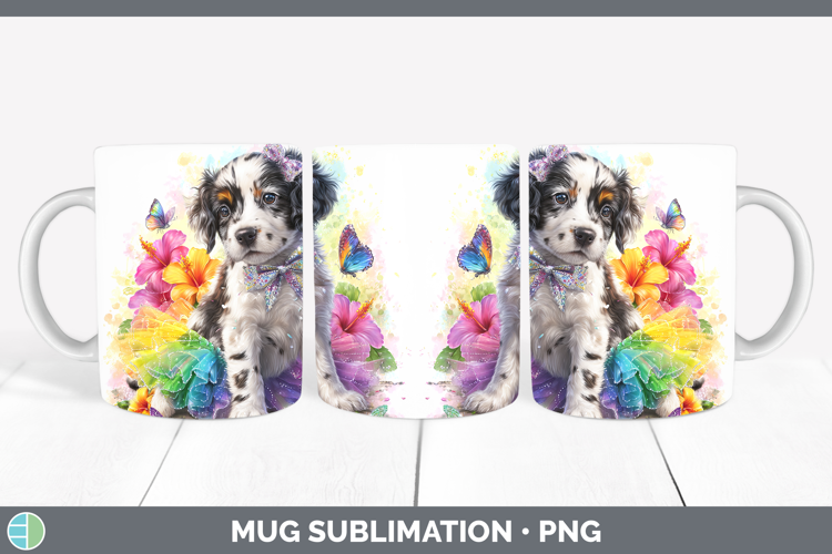 English Setter Black and White Mug Wrap Dogs 05 Rainbow Summ