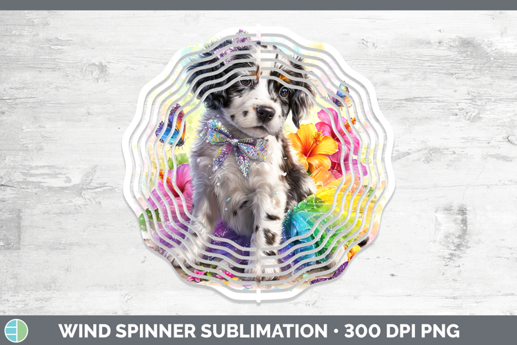 English Setter Black and White Wind Spinner Dogs 05 Rainbow