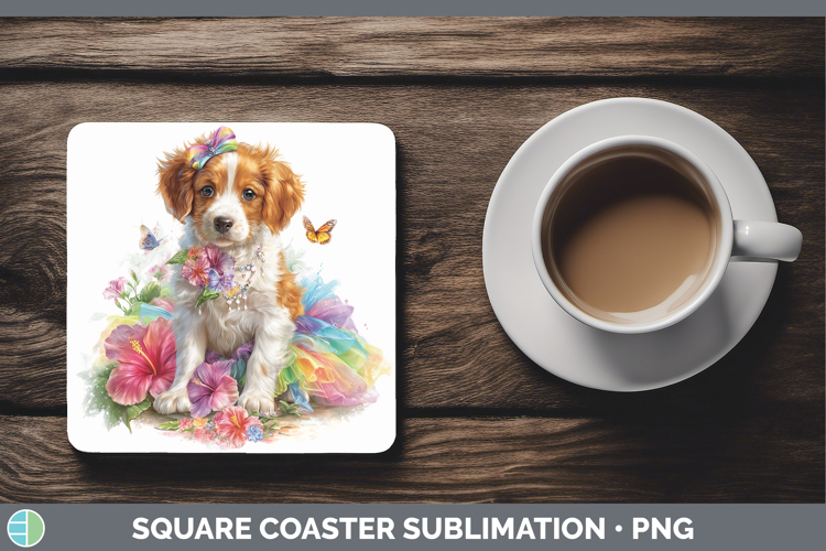 English Setter Red and White Square Coaster Dogs 05 Rainbow