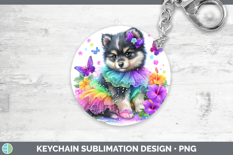 Finnish Lapphund Keychain Dogs 05 Rainbow Summer Sublimation