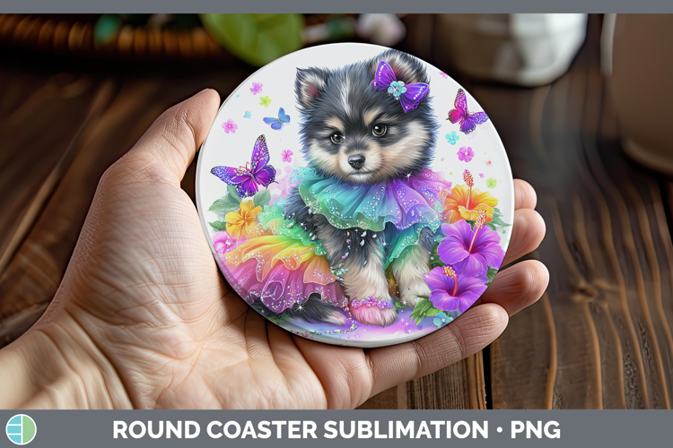 Finnish Lapphund Round Coaster Dogs 05 Rainbow Summer Sublim