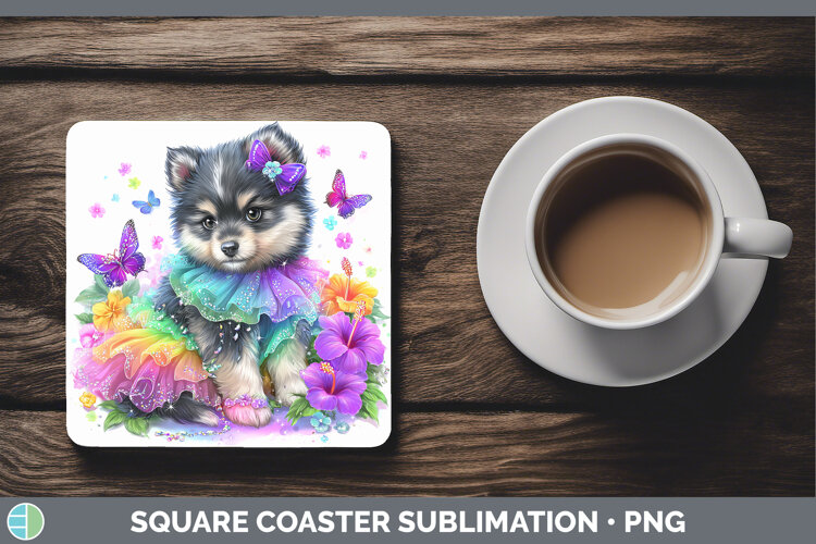 GorgeousDogs 05 Rainbow Summer Square Coaster design.