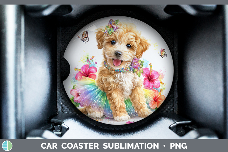 Labradoodle Car Coaster Dogs 05 Rainbow Summer Sublimation