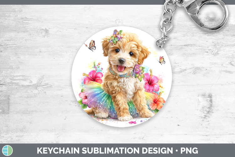 Labradoodle Keychain Dogs 05 Rainbow Summer Sublimation Keyr