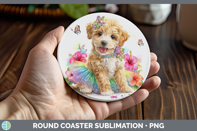 Labradoodle Round Coaster Dogs 05 Rainbow Summer Sublimation