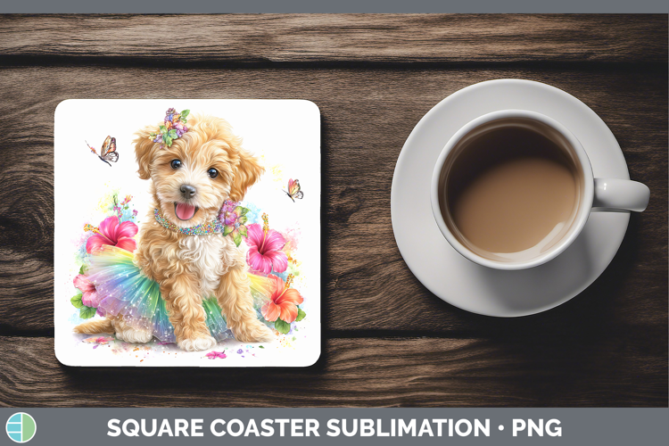 Labradoodle Square Coaster Dogs 05 Rainbow Summer Sublimatio