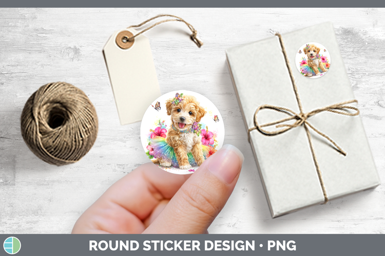 Dogs 05 Rainbow Summer Labradoodle Stickers | Round Labels D