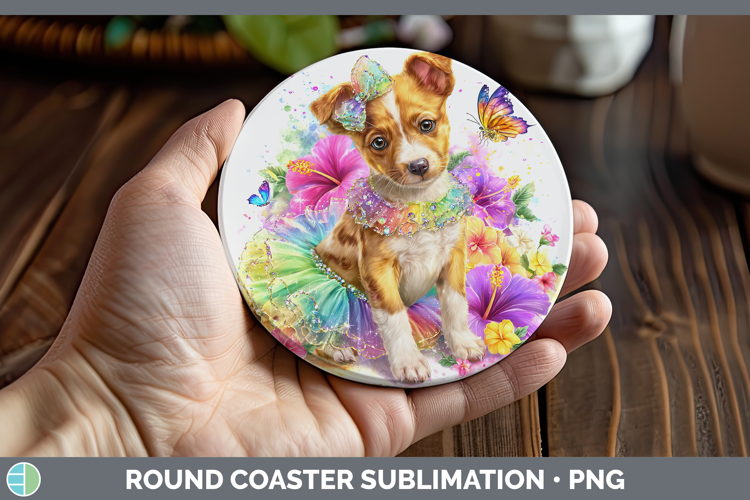 Podenco Canario Round Coaster Dogs 05 Rainbow Summer Sublima
