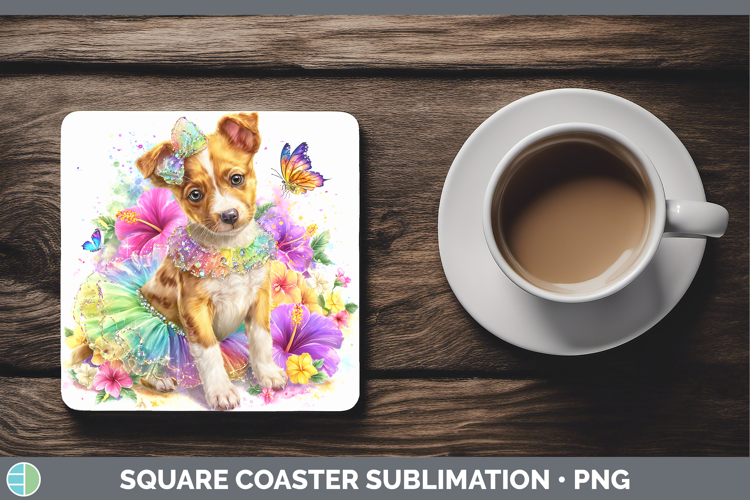 Podenco Canario Square Coaster Dogs 05 Rainbow Summer Sublim