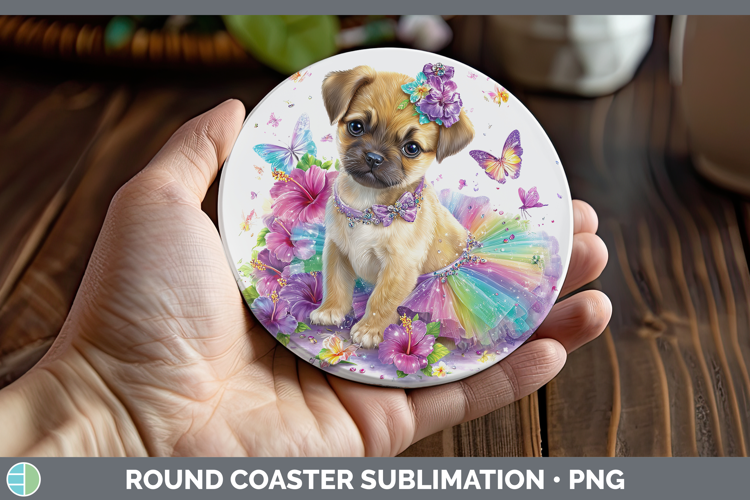 Puggle Round Coaster Dogs 05 Rainbow Summer Sublimation Coas
