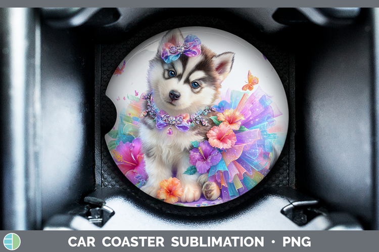 Siberian Husky Car Coaster Dogs 05 Rainbow Summer Sublimatio