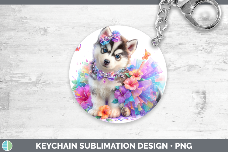 Siberian Husky Keychain Dogs 05 Rainbow Summer Sublimation K