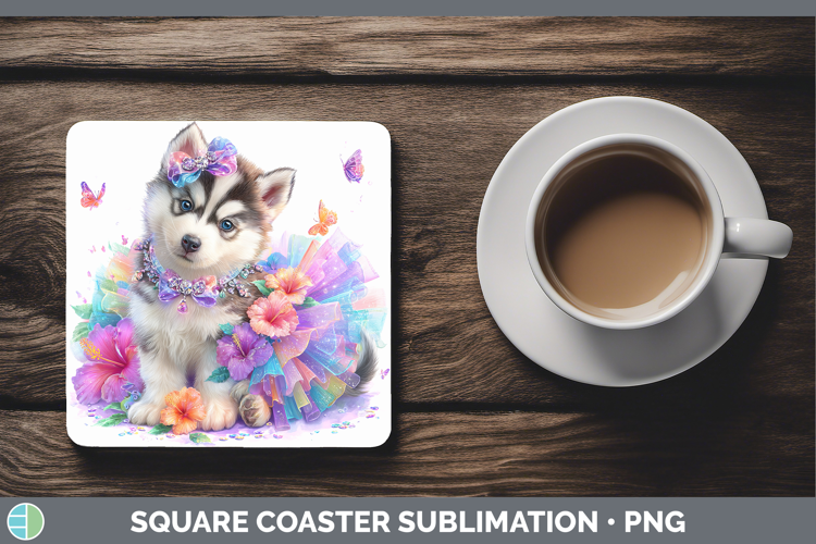 Siberian Husky Square Coaster Dogs 05 Rainbow Summer Sublima
