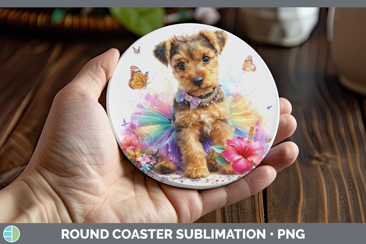 Welsh Terrier Round Coaster Dogs 05 Rainbow Summer Sublimati