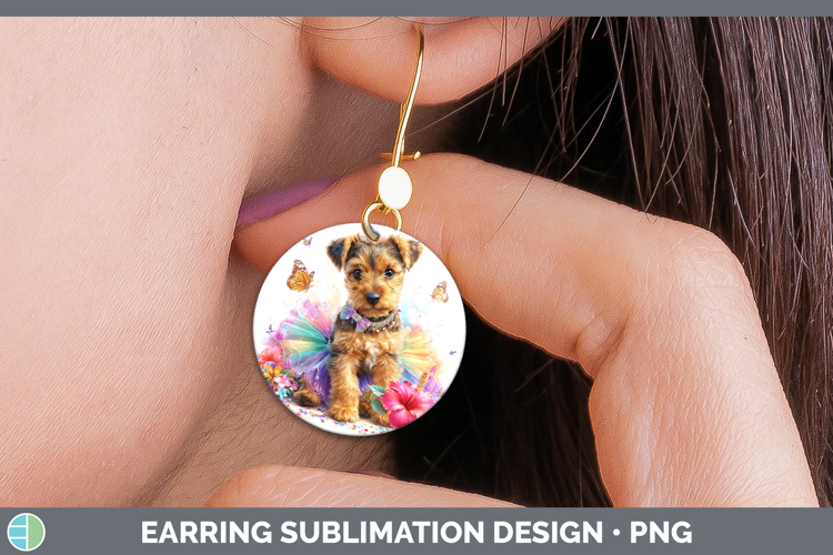 Welsh Terrier Round Earrings Dogs 05 Rainbow Summer Sublimat