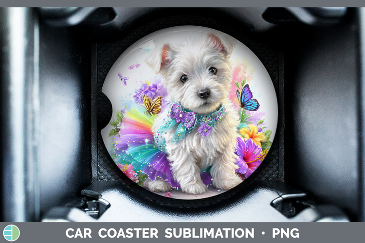 White Highland Terrier Car Coaster Dogs 05 Rainbow Summer Su