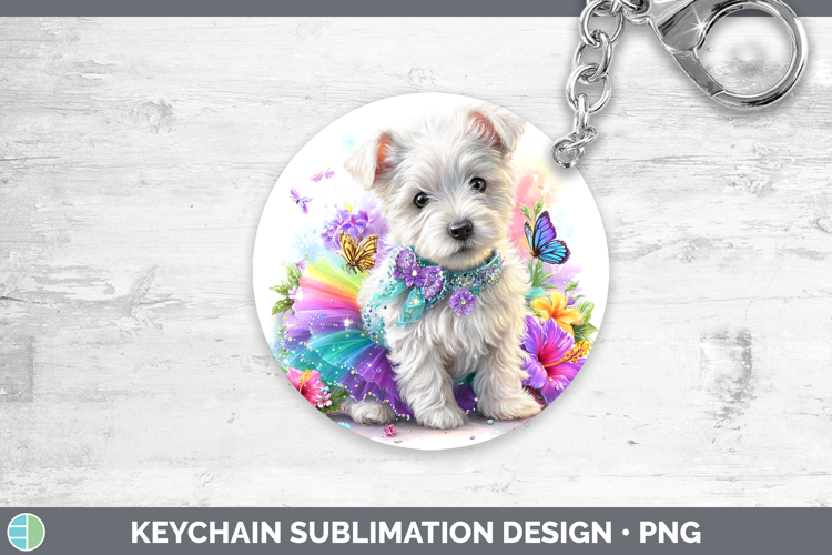 White Highland Terrier Keychain Dogs 05 Rainbow Summer Subli