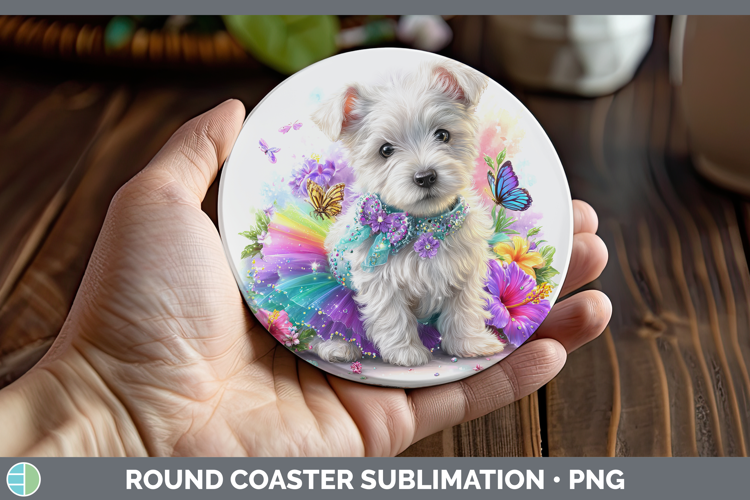 White Highland Terrier Round Coaster Dogs 05 Rainbow Summer