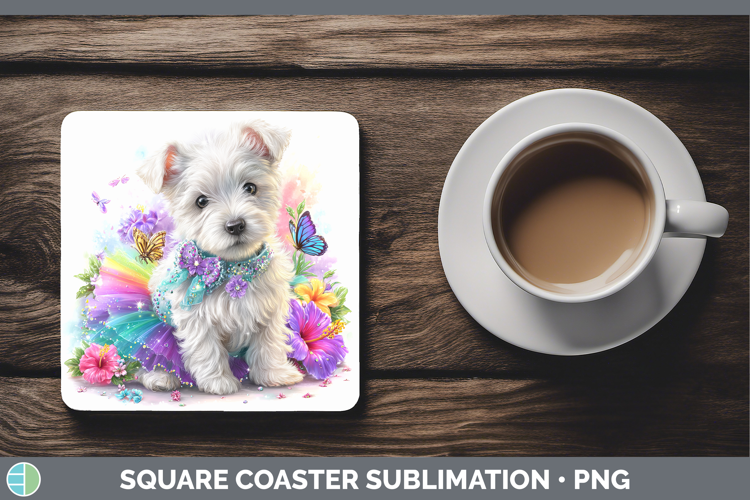 White Highland Terrier Square Coaster Dogs 05 Rainbow Summer