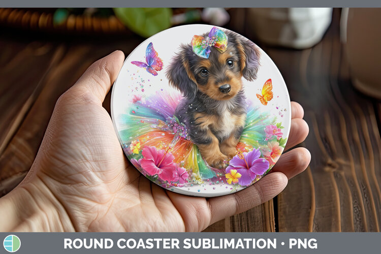 GorgeousDogs 05 Rainbow Summer Round Coaster design.